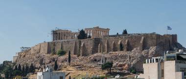 Le Parthénon, sur l'Acropole d'Athènes, temple d'Athéna achevé au Ve siècle avant J.-C