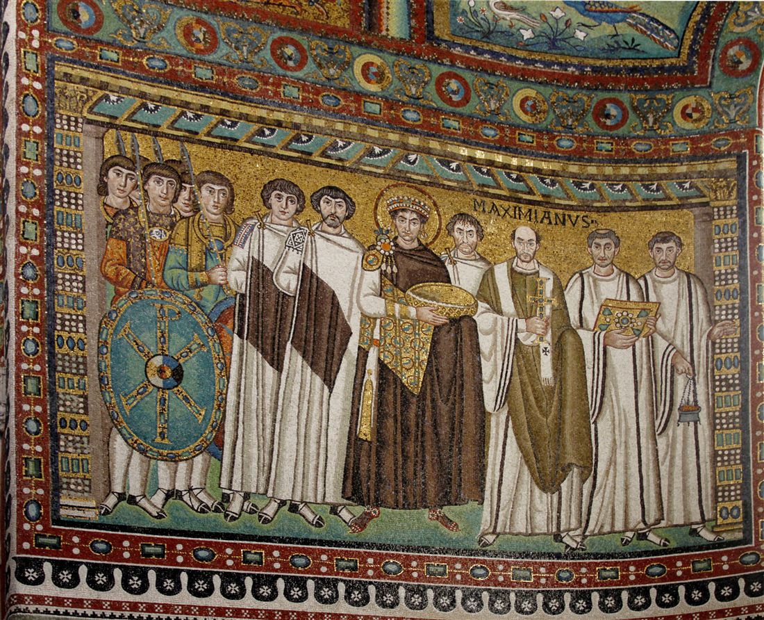 Mosaique de l'empereur Justinien, basilique San Vitale de Ravenne.